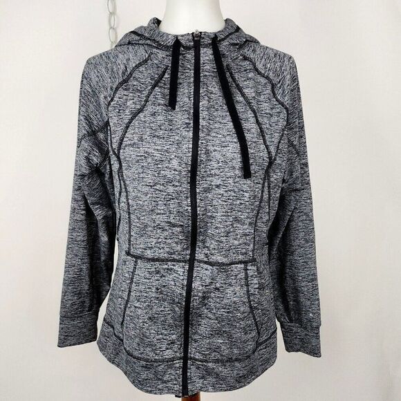 Champion Duo Dry Gray Hooded Fitted Track Jacket Full Zip Pockets Womens L - Picture 1 of 8